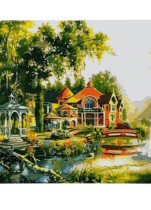 Набір для розпису по номерах альтанка біля помістя strateg розміром 40х50 см (gs040)