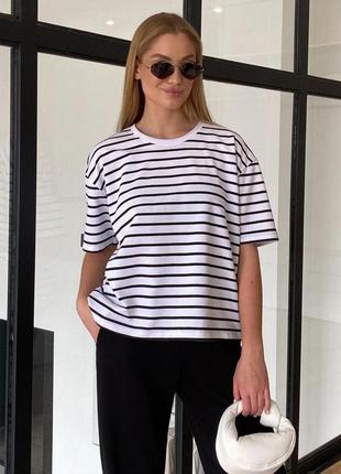 Женская футболка оверсайз в полоску zara h&m usual papaya keepstyle