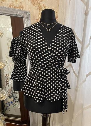 Блуза с коротким рукавом, летняя блуза в горошек