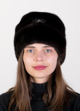 Женская меховая норковая шапка рукавичка с отворотом