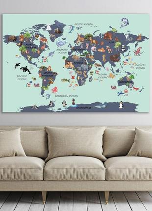 Картина на холсте "карта мира для детей", декорирование дома