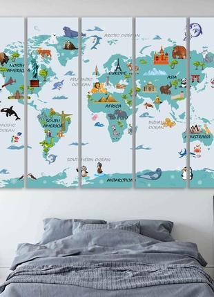 Детская карта мира на стену на холсте, декор для комнаты подростка