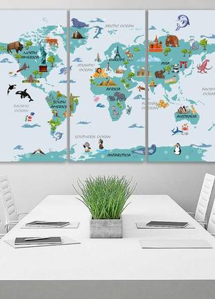 Детская карта мира на стену на холсте, декор для комнаты подростка