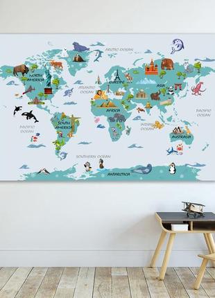 Детская карта мира на стену на холсте, декор для комнаты подростка