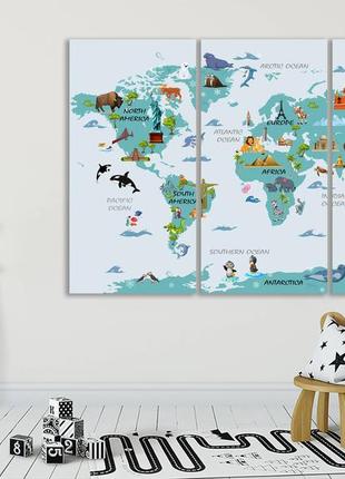 Детская карта мира на стену на холсте, декор для комнаты подростка