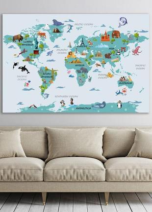 Детская карта мира на стену на холсте, декор для комнаты подростка