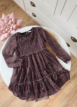 Фатиновое нарядное платье в цветочки для девочки 4-5р 104-110см