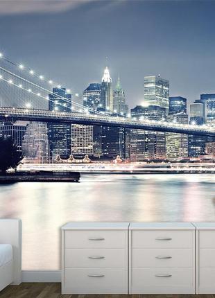 Фотошпалери для дому стильні пейзаж "нічний бруклінський міст" ,флізелінові фотошпалери  з малюнком
