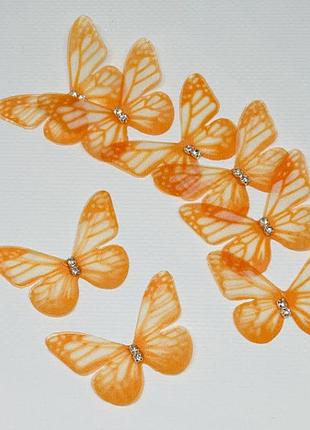 Бабочка (шифон, двухслойная), размер ≈45 мм, цвет-оранжевый, шт, ассорти