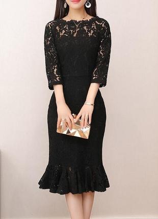 Вечернее коктельное платье с кружевом гипюром вискоза хлопок черная vero moda