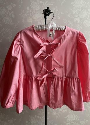 Розовая блуза, рубашка с бантиками3 фото
