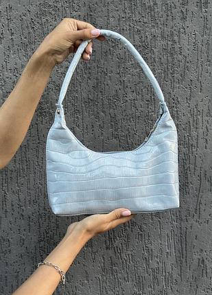 Женская сумка багет 803 рептилия голубая