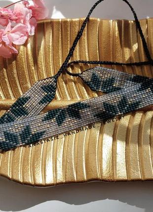 Украинский гердан на шею, гердан, чокер из бисера, украшение ручной работы 💚