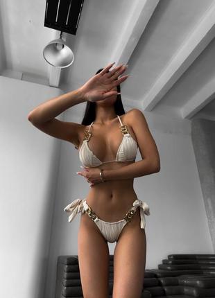 Якісний жіночий бежевий купальник👙