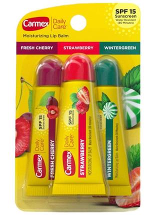 Carmex 3-pack: tubes cherry, strawberry, wintergreen spf15 10g набір бальзамів для губ у тюбах bt15967