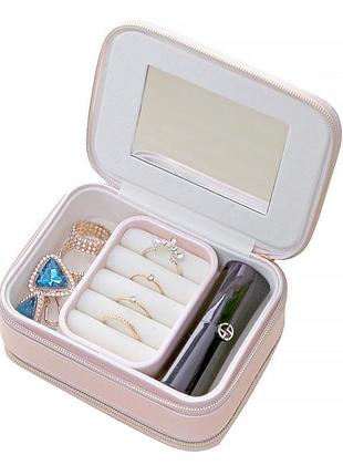 Шкатулка casegrace sp-01167 pink 11,5*8,5*5 см для украшений и ювелирных изделий портативная с зеркалом