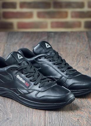 Мужские черные кожаные кроссовки reebok весна-осень, натуральная кожа, демисезон, осенние, весенние, удобные