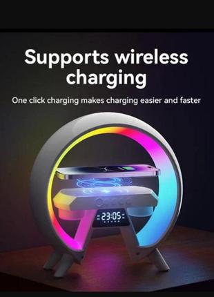 Ночник хамалеон с будильником и беспроводной зарядкой и bluetooth динамиком