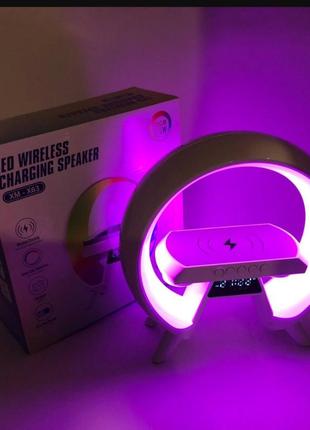 Ночник хамалеон с будильником и беспроводной зарядкой и bluetooth динамиком