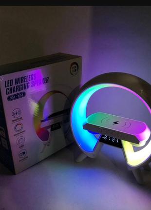 Ночник хамалеон с будильником и беспроводной зарядкой и bluetooth динамиком