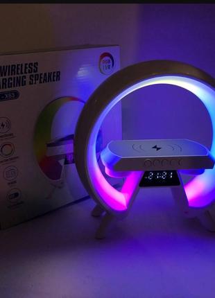 Ночник хамалеон с будильником и беспроводной зарядкой и bluetooth динамиком