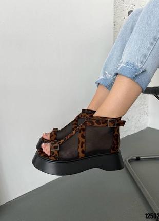 Босоножки ботинки черные леопардовые