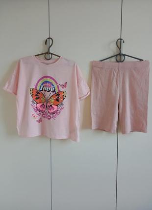 Набор летний костюм для девочки 10-11 лет модная оверсайз oversize футболка и шорты велосипедки