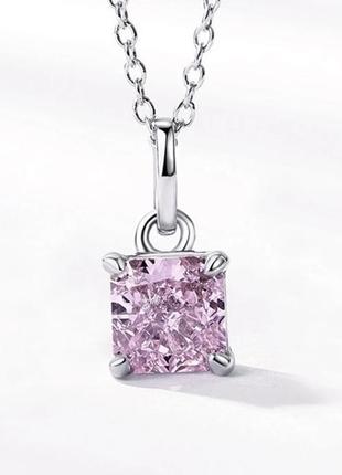 Серебряная подвеска, кулон с розовым карбоновым алмазом