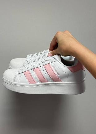 Женские кроссовки adidas superstar platform white pink
