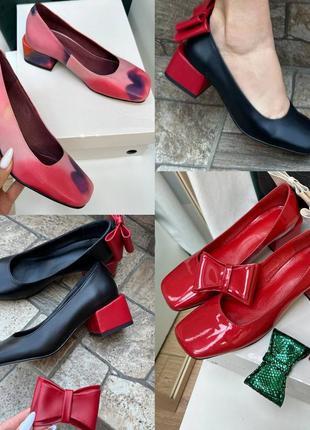 Эксклюзивные туфли из итальянской кожи и замши женские с бантиком