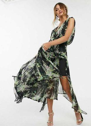 Невероятное шифоновое платье в цветах с разрезами #603#