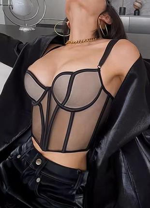 Новый женский корсет топ черный с беж