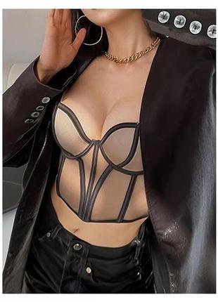 Новый женский корсет топ черный с беж