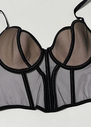 Новый женский корсет топ черный с беж