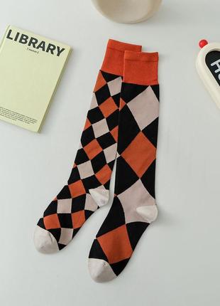 Женские гольфы с ромбами асимметричные 3394 стиль оксфорд высокие носки разные в офис