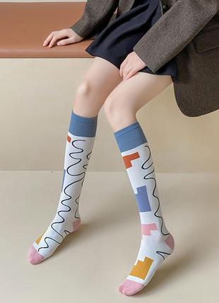 Женские гольфы с ромбами асимметричные 3394 стиль оксфорд высокие носки разные в офис