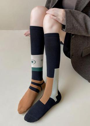 Женские гольфы с ромбами асимметричные 3394 стиль оксфорд высокие носки разные в офис