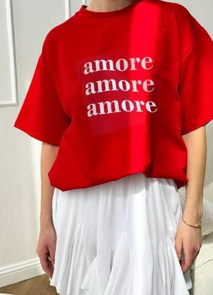 Хлопковая футболка amore стильная майка свободного кроя базовая трендовая красная хлопок