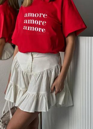 Хлопковая футболка amore стильная майка свободного кроя базовая трендовая красная хлопок