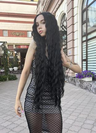 Парик черный 95 см🔝парик черный на сеточке