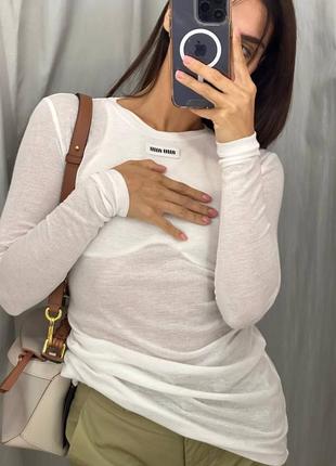 Кофта топ біла прозора тоненька лонг з рукавами  miu miu