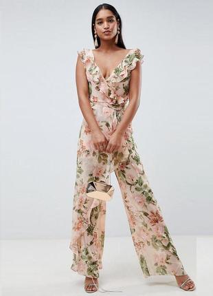 Распродажа комбинезон asos из жатого шифона с оборками и цветочным принтом