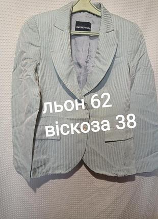 Ро12. льняной голубо-серебристый женский пиджак жакет блейзер лен emporio armani