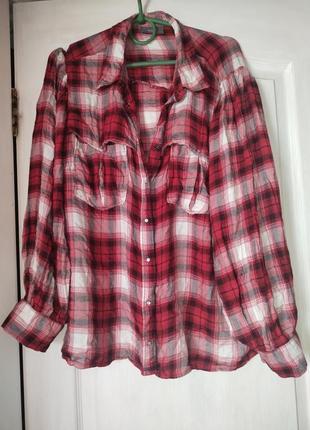 Літня сорочка в клітинку оверсайз 46-48р2 фото