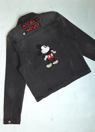 🎁1+1=3 стильная джинсовая куртка с микки маусом disney на девочку 10-11 лет