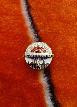 🏀 оригінал. вінтажний металевий пін значок nba all-star game 1988 року в chicago