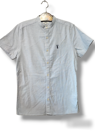 Мужская хлопковая тенниска рубашка в полоску воротник стойка