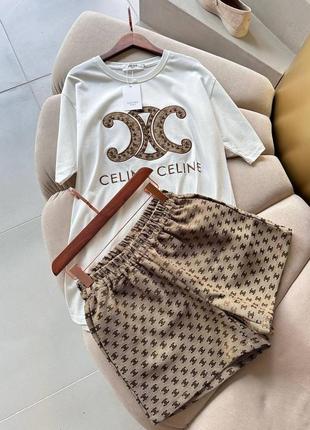 Костюм спортивний в стилі celine шорти футболка чорний білий