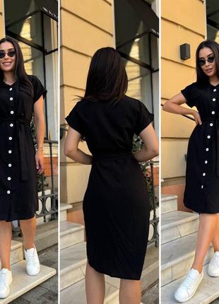 Сукня сорочка жіноча довга міді легка повсякденна з поясом базова чорна зелена бежева синя...