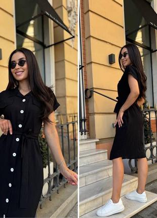 Сукня сорочка жіноча довга міді легка повсякденна з поясом базова чорна зелена бежева синя...